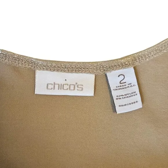Chico’s Women’s Tank Top Metallic Shimmer Stretch Shell Gold Size 2 Large - Picture 4 of 5
